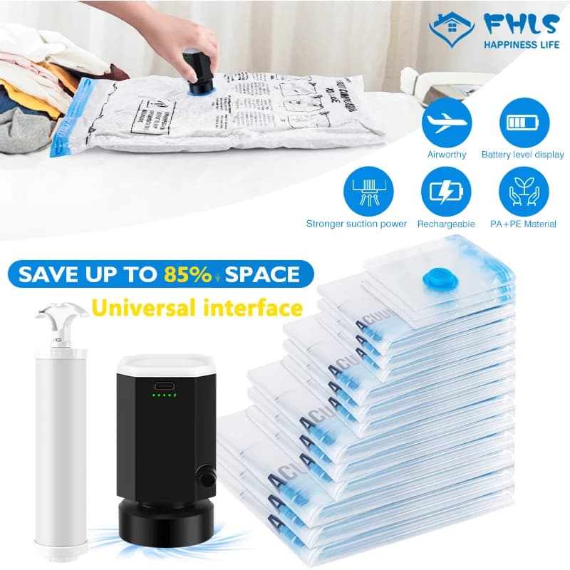 Zestaw Worków Próżniowych z Elektryczną Pompką - Organizer Podróżny